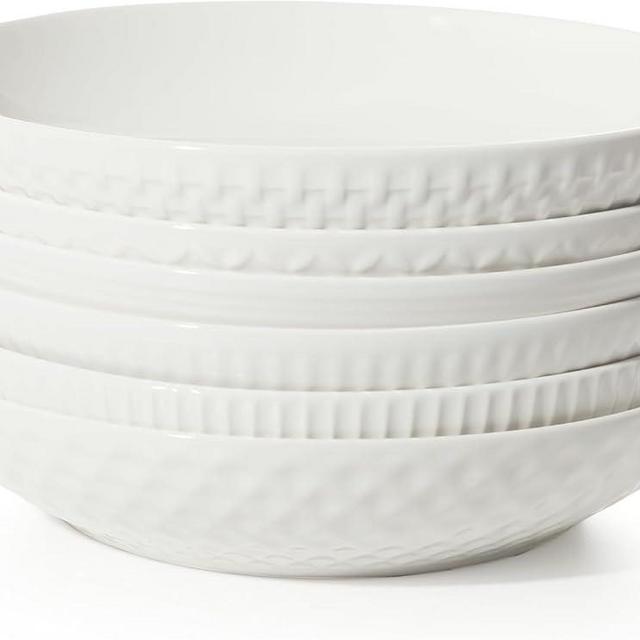 Maison Neuve The Gianna Collection 34oz White Ceramic Bowls Set of 6 - White Pasta Bowls Set of 6-34oz Big Salad Bowls - White Soup Bowls Gift Set-Bowl Plates, Enreee Dinner Bowls for Eating