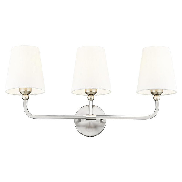 METWET Bathroom Light Fixtures, Brushed Nickel Vanity Lights with Flared White Fabric Shade, 3 Light Wall Sconce, Modern Sconces Wall Lighting for Hallway Bedroom, VL837-BN-3