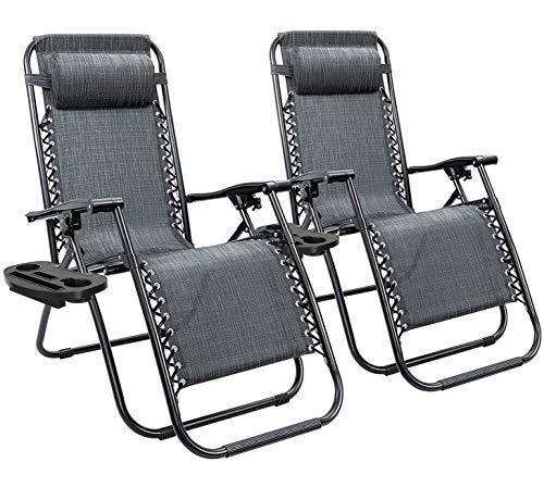 Homall Zero Gravity Chair Adjustable Folding Lawn Lounge Chairs Outdoor Lounge Gravity Chair Camp Reclining Lounge Chair with Pillows for Poolside Backyard and Beach Set of 2 (Double-Gray)