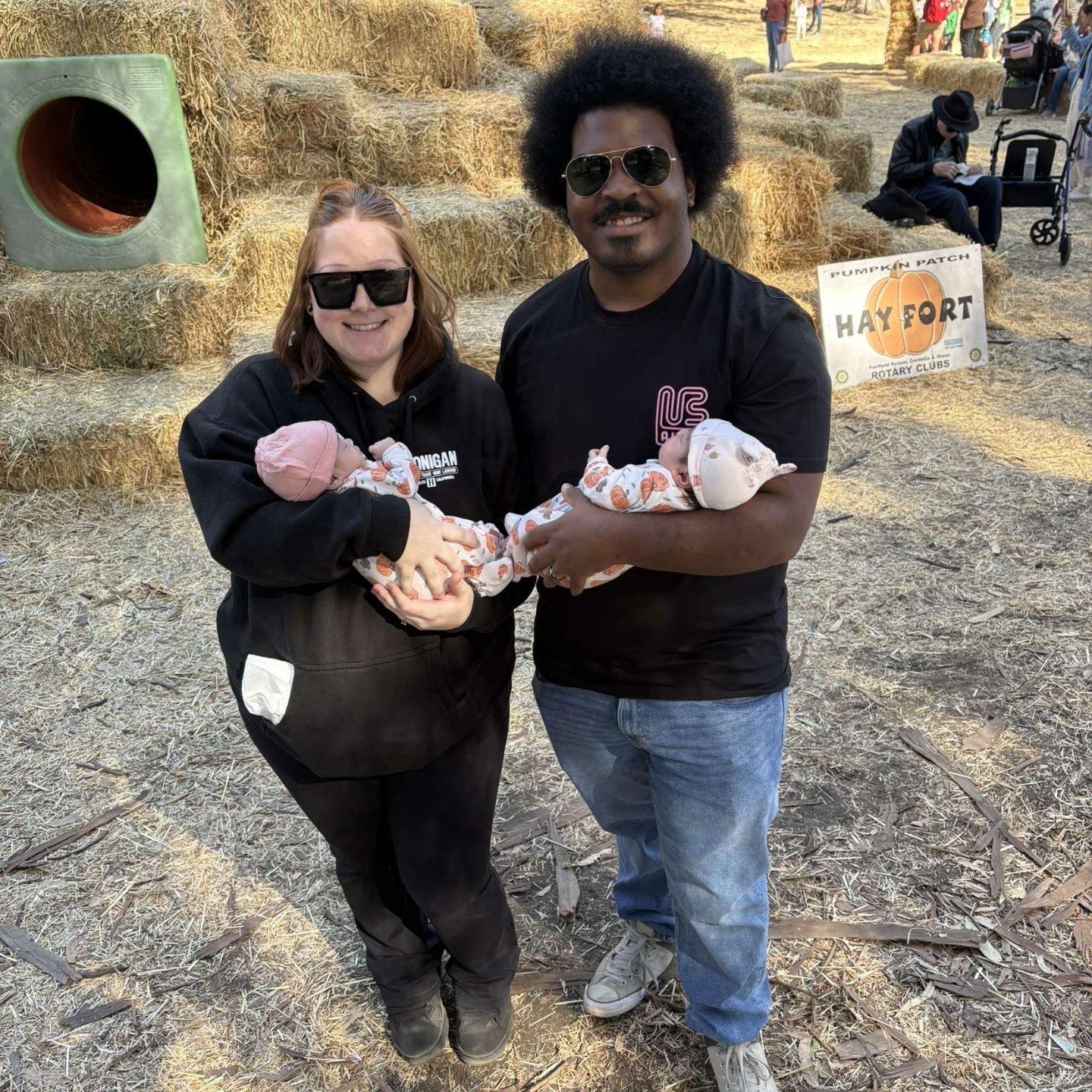 Our first family photo 2 weeks after the girls were born