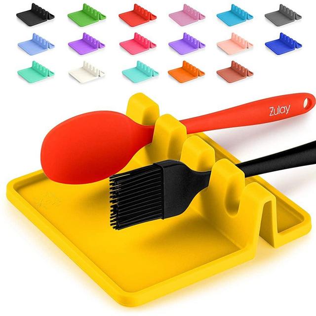 Silicone Utensil Rest with Drip Pad for Multiple Utensils, Heat-Resistant, BPA-Free Spoon Rest & Spoon Holder for Stove Top, Kitchen Utensil Holder for Spoons, Ladles, Tongs & More - by Zulay (Yellow)