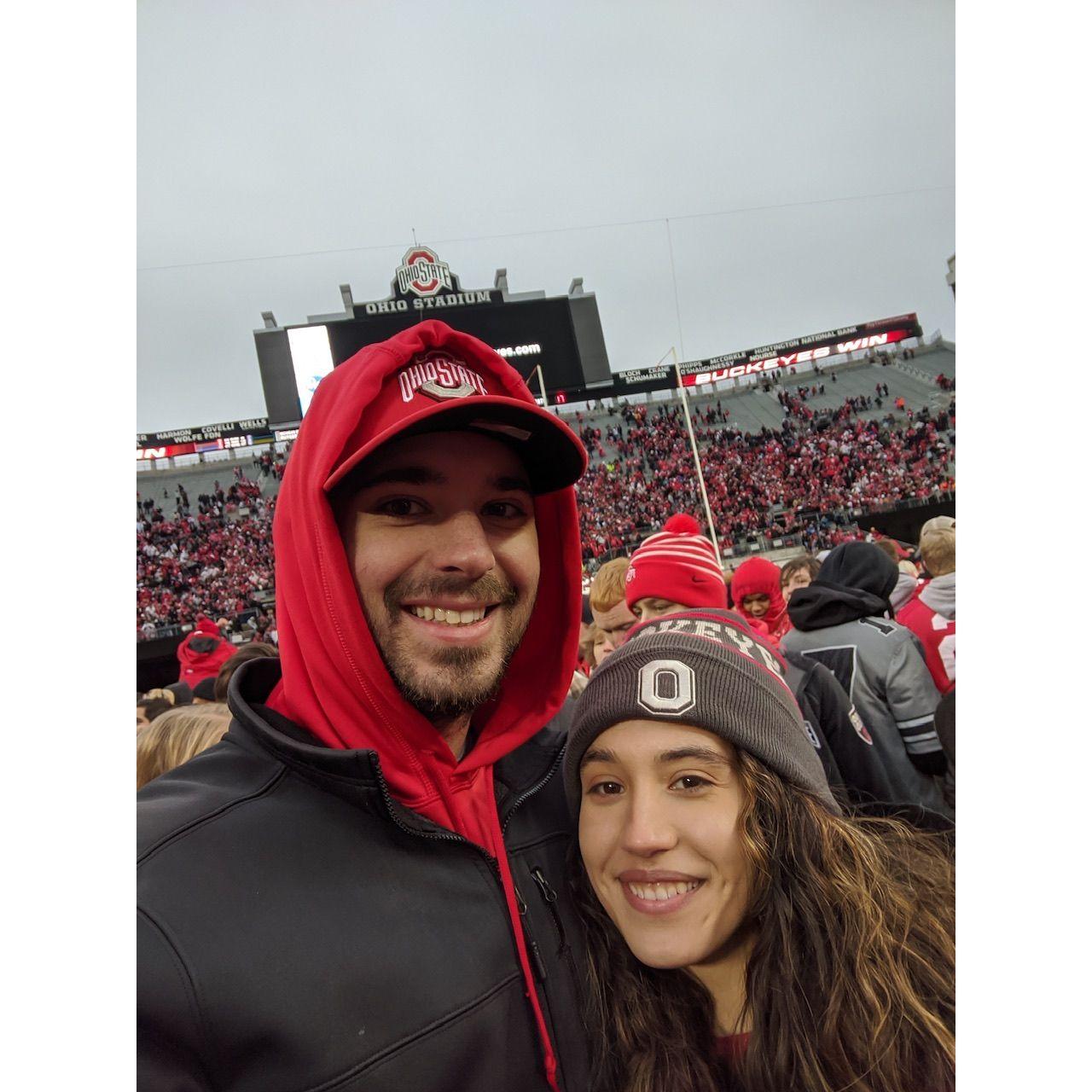 First Ohio State game together, rushing the field