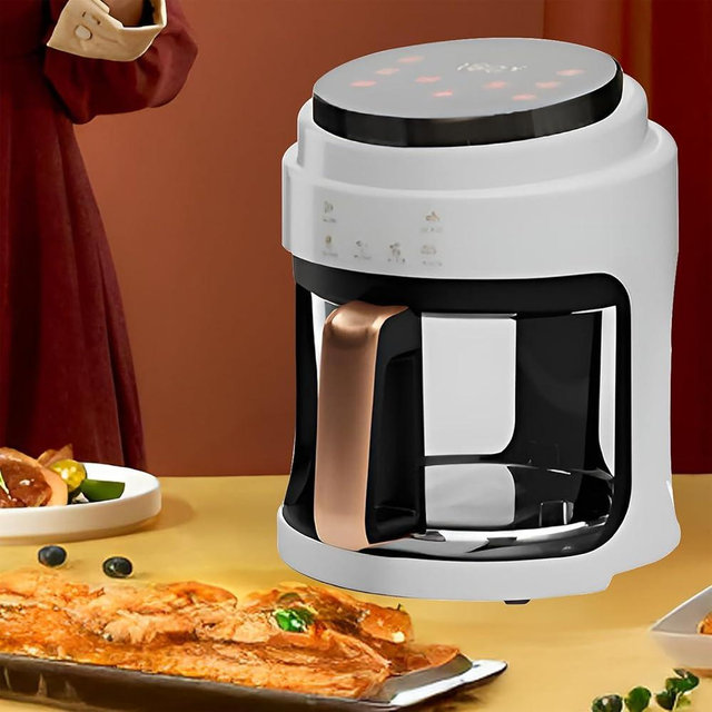 LHTJHP Glass Air Fryer,1100W 4.2Qt Smart Compact Air Fryers,360° Viewing Window,3d Three-Dimensional Hot Air Circulation Evenly,Cooks Quickly, 95% Less Oil for Healthier Meals, Easy To Clean,White