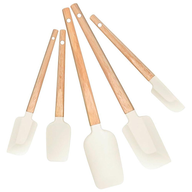 Japanese style silicone spatula with wooden handle, high temperature resistant, baking cream cake, food grade silicone, wooden handle scraper set
