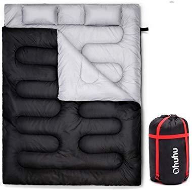 Ohuhu Double Sleeping Bag with 2 Pillows and A Carrying Bag, Waterproof Lightweight 2 Person Sleeping Adult Bag for Camping, Backpacking, Hiking