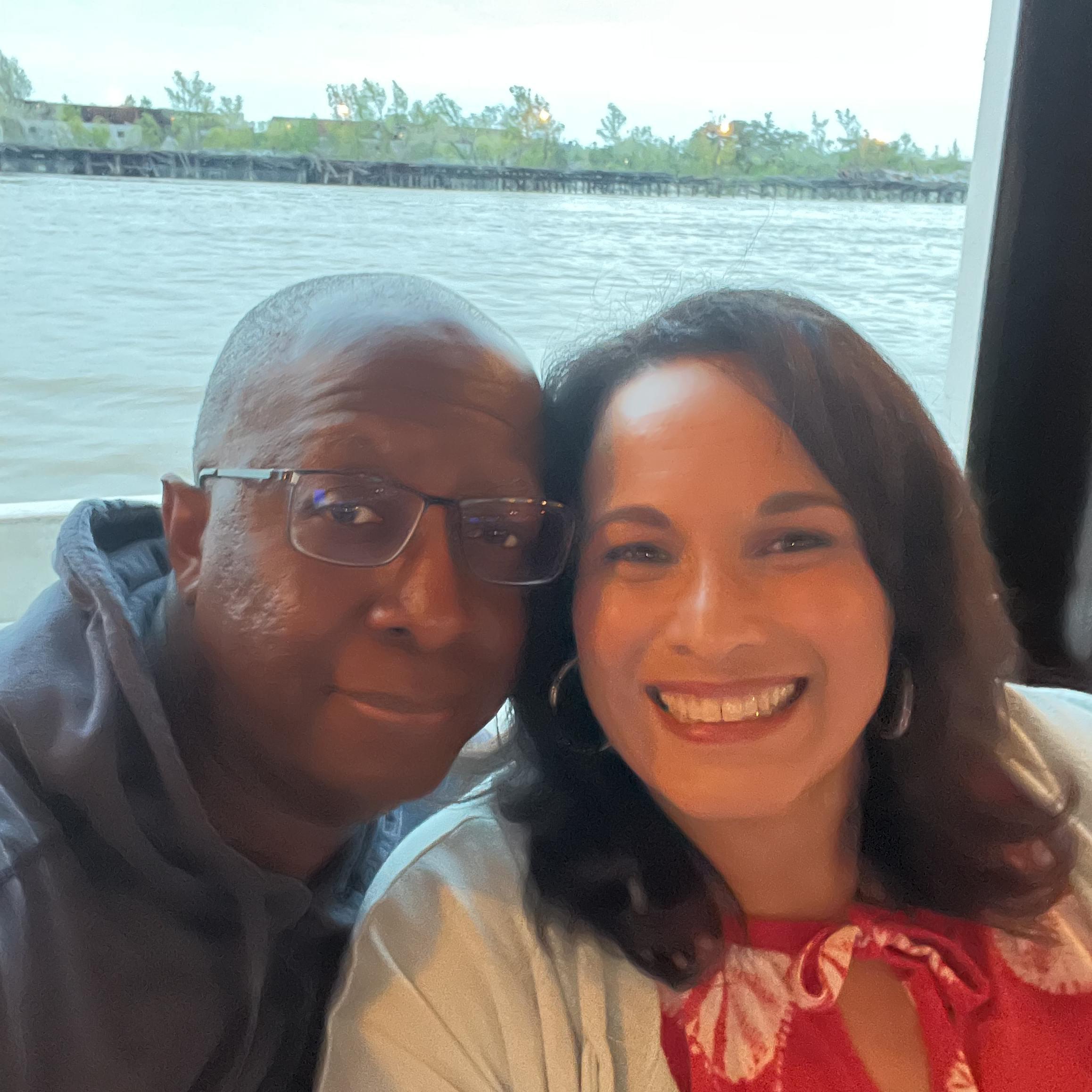 Having fun on a Riverboat cruise in New Orleans.
