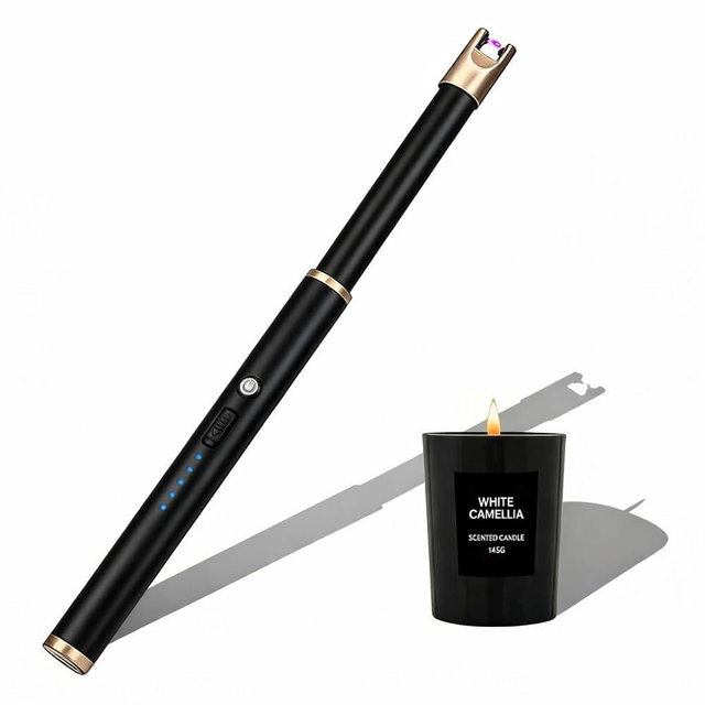 Navpeak Electric Candle Lighter Windproof USB Rechargeable Flameless Long Neck Lighter for Candles Gas Stove Fireplace BBQ Kitchen Grills (Black Champagne Gold)
