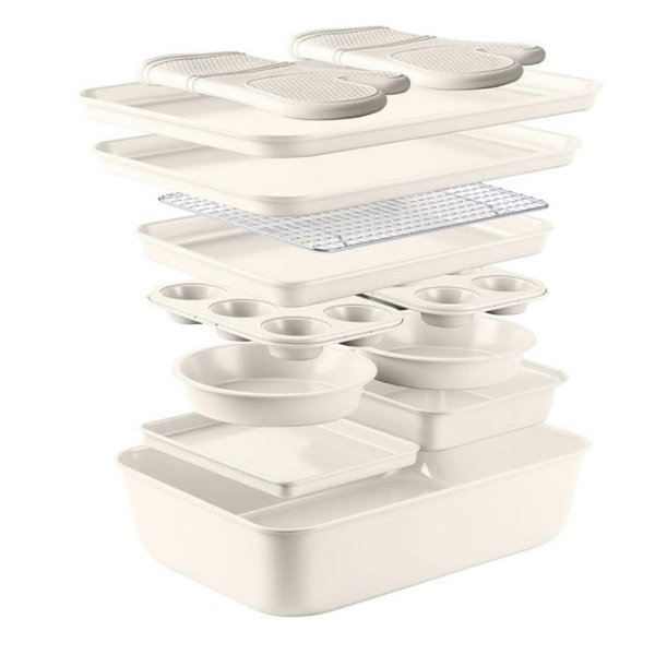 Country Kitchen Nonstick Stackable Bakeware Set - Deluxe Heavy Duty, Durable, Easy Release Baking Set, Cream, 13 Pcs