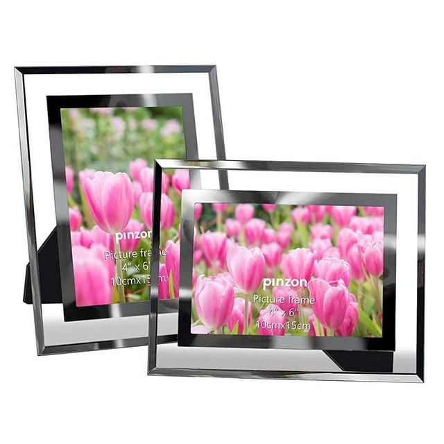 Amazon Brand – Pinzon 2 Pack 4x6 Photo Frames, Glass Picture Frame 4x6, Silver (Set of 2)