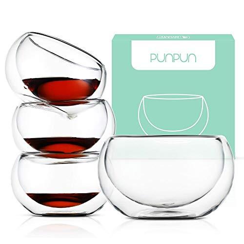 PunPun Tea cups Set of 4-Double Wall Borosilicate Glass-Espresso Cups Set-Heatproof Insulating-Teacups glass-2.7oz-Demitasse Gift Box-Hand Made-Lead free