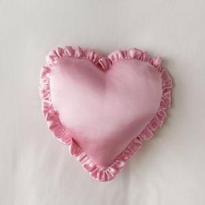 Silky Satin Heart Ruffle Throw Pillow