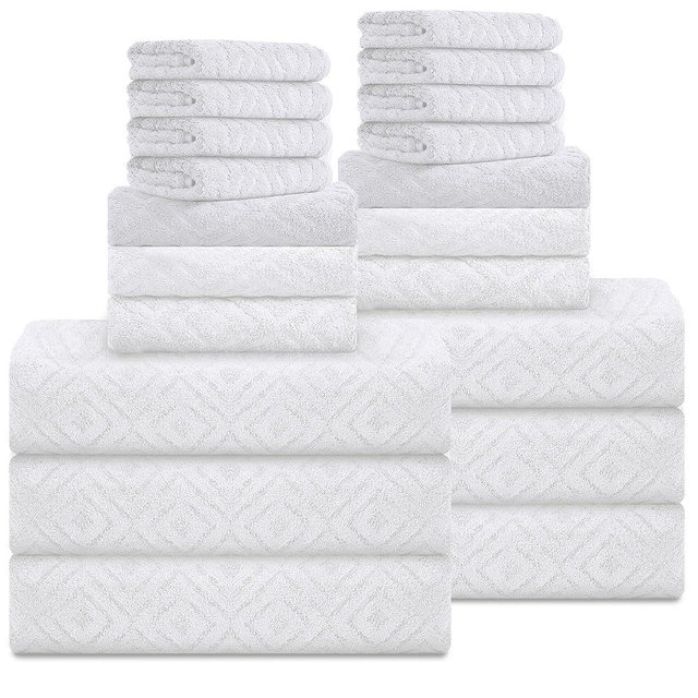 Smuge 18-Piece Bath Towel Set, Include 6 Bath Towel Sheets, 6 Hand Towels and 6 Washcloths - Highly Absorbent Quick Dry 100% Microfiber,Ultra Soft Bathroom Towel Set (White)