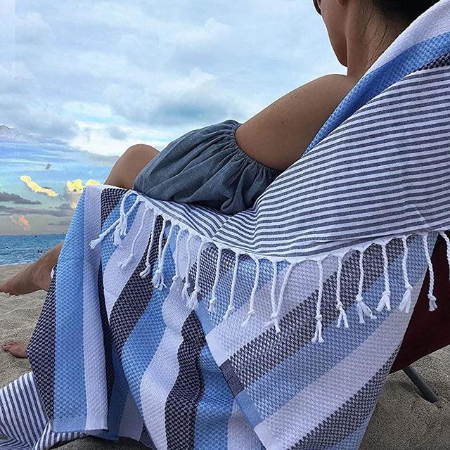 Lux Oversized 38x68 Absorbent Cotton Beach Towel W/ Hidden ZIPPER POCKET 100% Natural Turkish Cotton XL - SAND FREE LIGHTWEIGHT QUICK DRY | Gym Yoga Poolside Sunbed Throw For Men and Women (Aqua Blue)