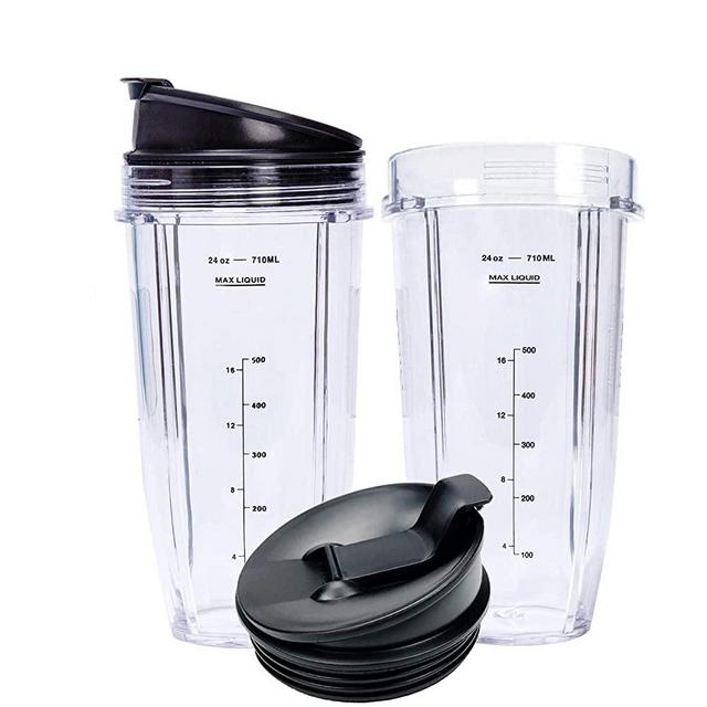 For Blender Replacement Cups 24 oz 2 Packs with Sip N Seal Lids for Nutri Ninja Pro Extractor Blade 7 Fins Fit For Ninja Auto iQ Ninja BL642 (1200w) Ninja BL480D (1000w) Ninja BL480 (1000w)