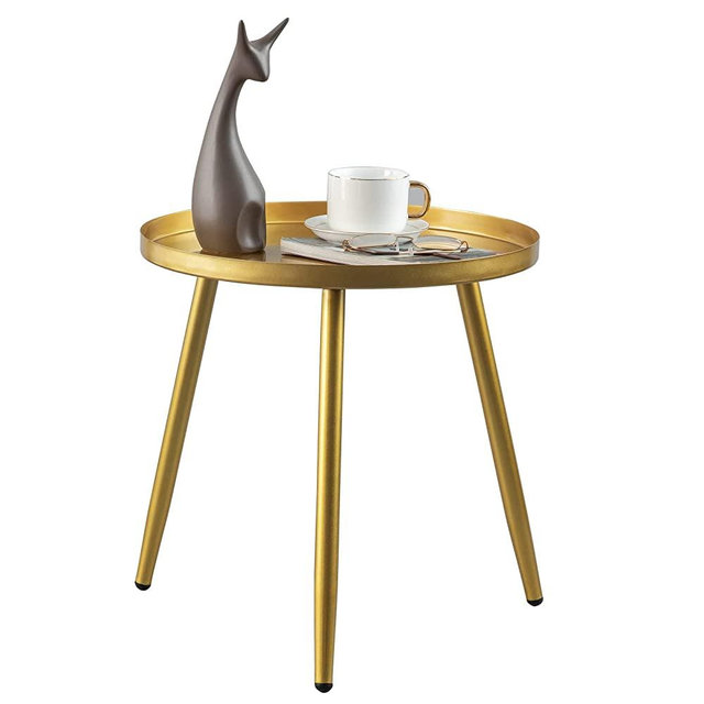 AOJEZOR Side Table,Gold End Table Ideal for Any Room-Side Tables Living Room,Side Tables Bedroom,Gold Plant Stand for Balcony,Side Tables Metal Structure for Indoor & Outdoor,Gold Tray with 3 Legs