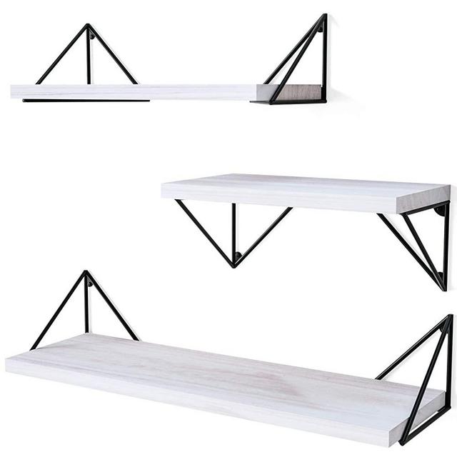 Floating Shelves Wall Mounted, Rustic Wall Shelves for Bedroom, Bathroom, Living Room, Kitchen Set of 3(Washed White)