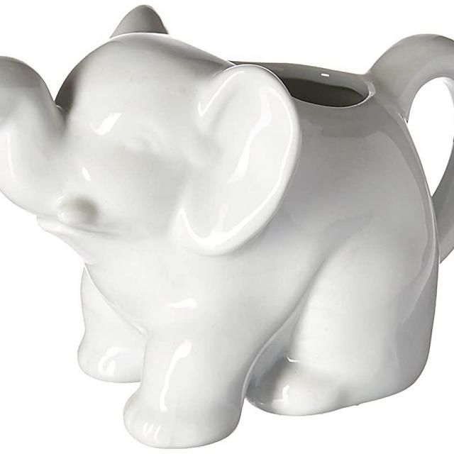 HIC Elephant Creamer with Handle, Fine White Porcelain, 9-Ounces