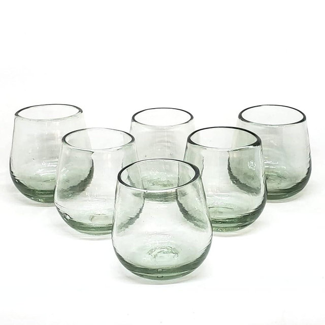 MexHandcraft Clear 6 oz Roly Poly Glasses (set of 6), Recycled Glass, Lead-free, Toxin-Free (6 oz Roly Poly)