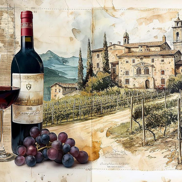 1000 Piece Jigsaw Puzzle for Adults - Wine Vineyard in Italy - A 1945 Bottle and Glass of Wine from Tuscany in Front of Rows of Grape Vines - Challenging Europe Puzzle - 20x27 inch