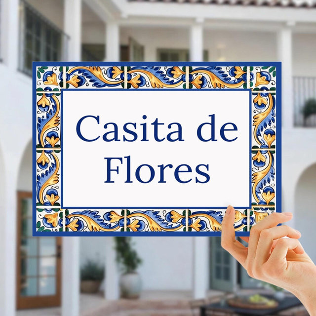 Spanish Street Sign, Azulejo Tile Address Plaque, 20cm x 15cm Ceramic Family Name House Number, Blue Portuguese Home Decor