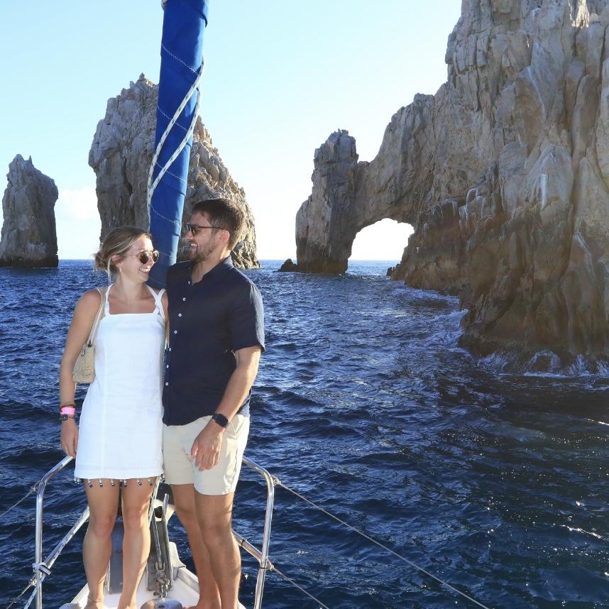 10/10/24 - Sunset cruise to the arches in Cabo on our 5 year anniversary. Noah became violently ill and almost fell overboard and Megan thought Noah was going to propose and he didn't :')