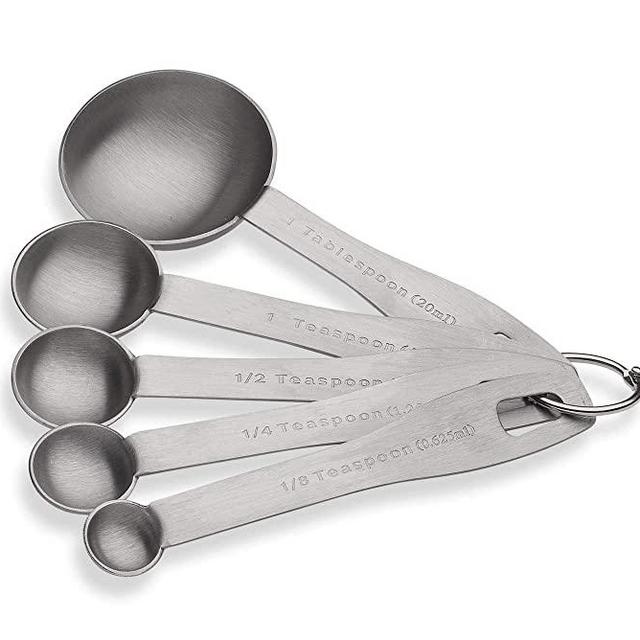 husMait Stainless Steel Measuring Spoons - 5 Piece Heavy Duty Measuring Spoon Set for Dry Food, Spices or Liquids