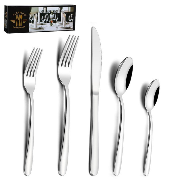 Pleafind 60-Pcs Silverware Set Service for 12, Premium Stainless Steel Flatware Set, Include Forks Spoons and Knives Set, Mirror Polished Cutlery Utensil Set for Home Restaurant, Dishwasher Safe