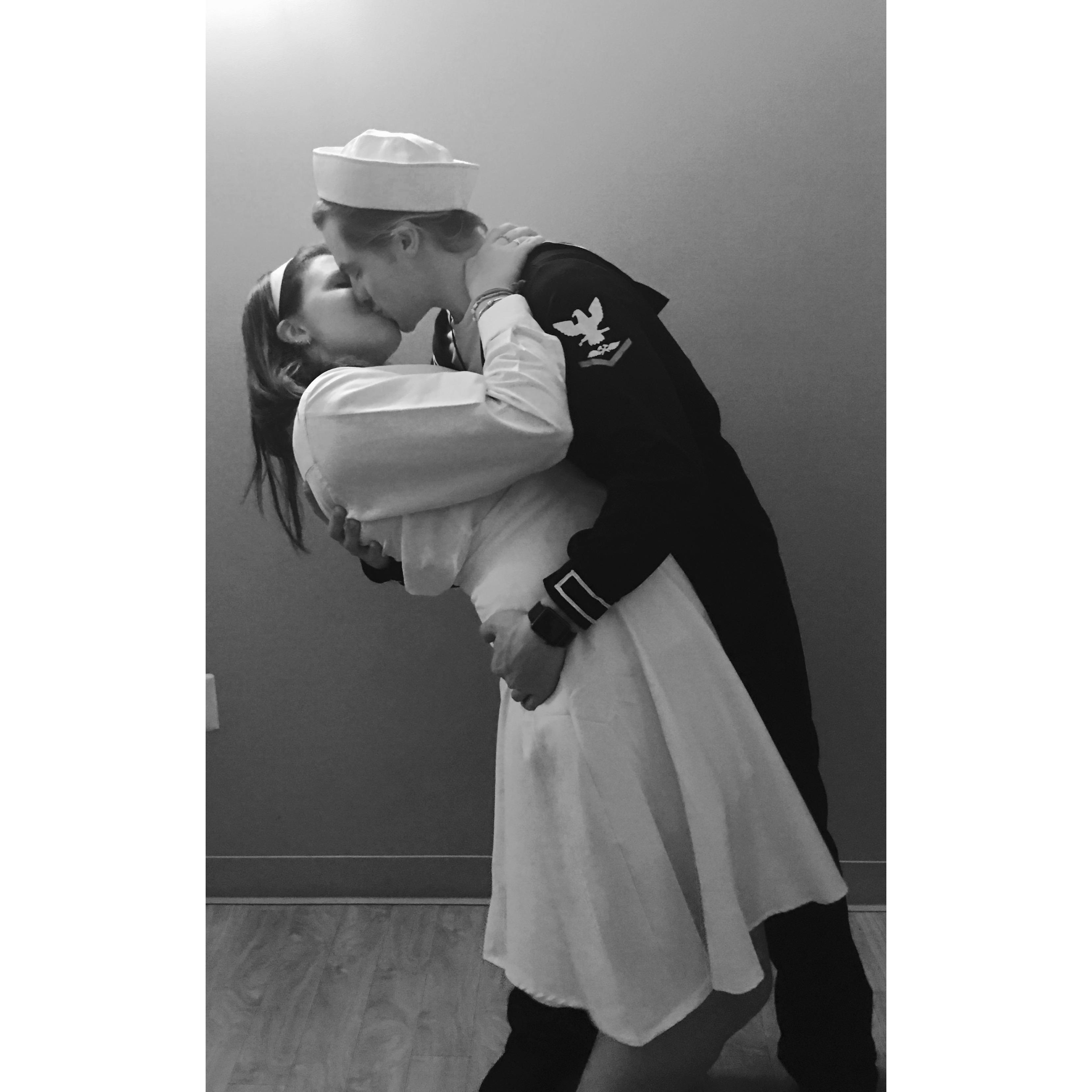 Our first photo together, Halloween Sophomore year. We dressed as "The Kiss". This is still one of my favorite photos