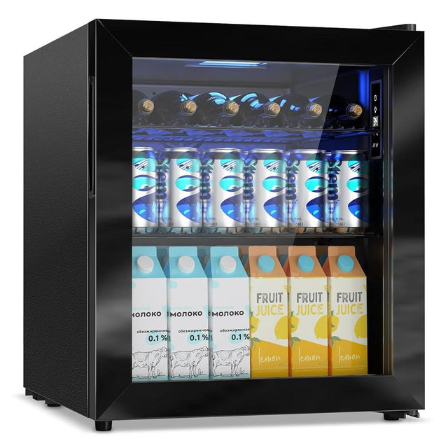Velivi Mini Fridge with Glass Door-Small Fridge Desk Beverage Cooler with Lock for Beer Drinks 1.4 Cu.Ft Countertop Beverage Fridge with Adjustable Shelves, Led Light for Bedroom/Office/Dorm (Black)
