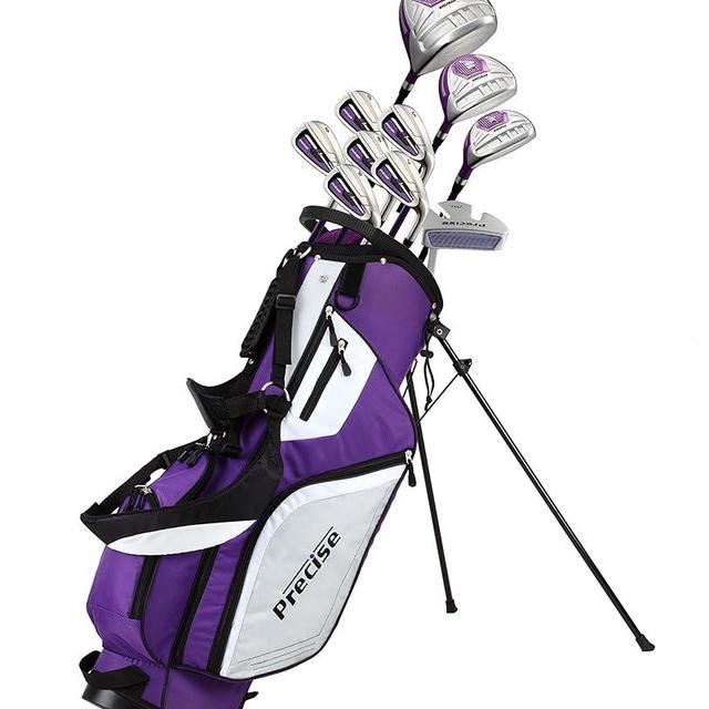 Precise M5 Womens Golf Clubs Full Set, Includes Titanium Driver, S.S. Fairway, S.S. Hybrid, S.S. 5-PW Irons, Putter, Stand Bag, 3 H/C's, Golf Clubs Women Right Handed, Purple