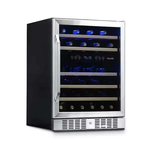 Dual Zone 46-Bottle Built-In Compressor Wine Cooler Fridge Quiet Operation and Beech Wood Shelves - Stainless Steel