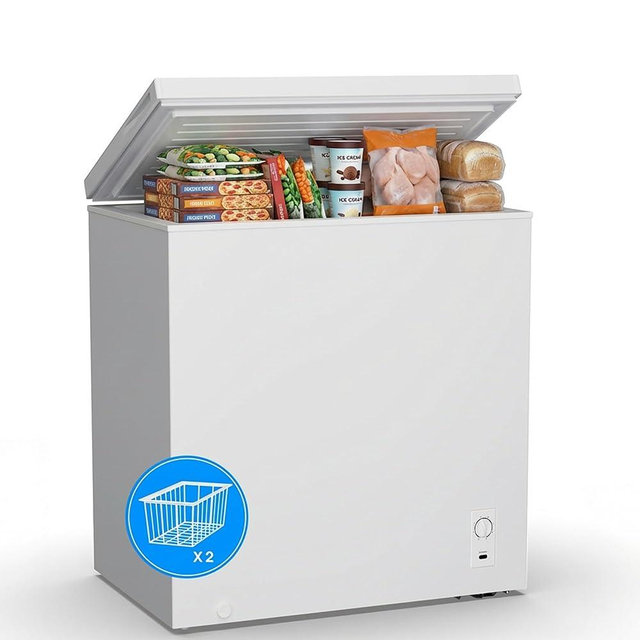 10 Cu.Ft Chest Freezer, Small Compact Deep Freezer with Adjustable 7 Thermostat, 2 Removable Baskets, Energy Saving, Quiet Top Open Door Mini Meat Freezer with LED Light for Garage Outdoor Home Office