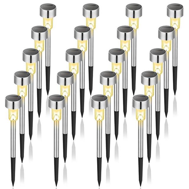 GIGALUMI Solar Lights Outdoor Waterproof, 20 Pack, Stainless Steel LED Solar Garden Lights for Patio, Lawn, Yard and Landscape, Garden Decor Patio Decor,Warm White