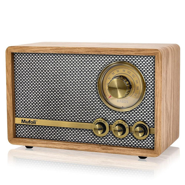 Mufoli Retro Radio with Bluetooth Speaker, Vintage Bluetooth Radio with White Noise Function, Wood FM Radio Speaker with Rotary Tuning Dial for Home, Bedroom, Living Room, Kitchen, Cafe(RA60S-H)
