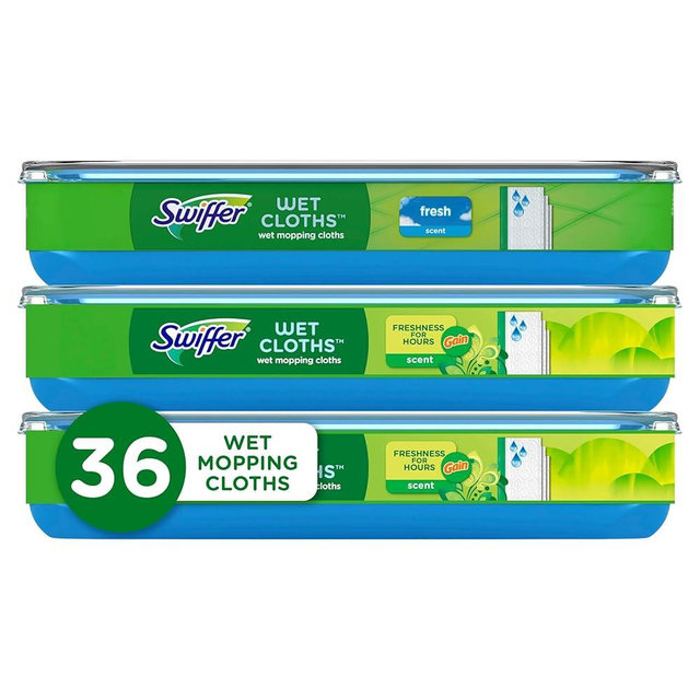 Swiffer Sweep + Mop, Wet Pads Refill, Floor Cleaner for Dirt, Dust, Hair, Cleaning Cloths for Mopping Home, Bathroom, Kitchen, All Purpose Multi-Surface Floor Wipes, Fresh and Gain, 36ct