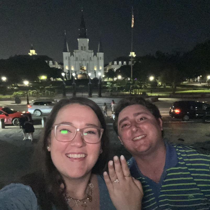 Ring selfie with the Cathedral River proposed in front of.