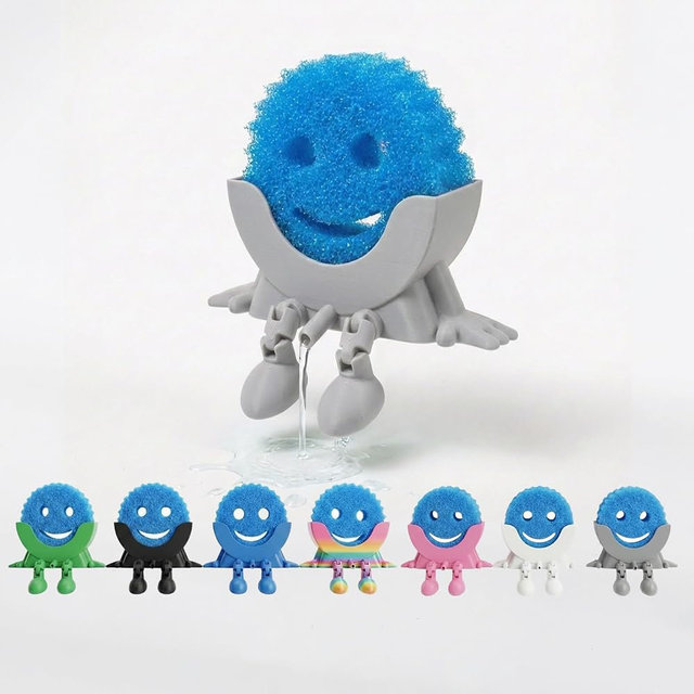 Creative Drainage Sponge Holder: Traceless Glue, 3D Printed Funny Kitchen Sink Holder, Keeps Sponge Dry – for Scrub Daddy (1, Grey)