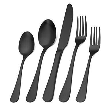 Matte Black Silverware Set,SHARECOOK Satin Finish 40-Piece Stainless Steel Flatware Set,Kitchen Utensil Set Service for 8,Tableware Cutlery Set for Home and Restaurant, Dishwasher Safe