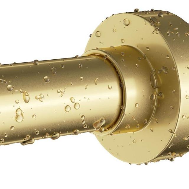 Emlaoe Gold Shower Curtain Rod 34-82 Inches(2.8-6.8ft) Never Rust Adjustable Shower Rod Spring Tension Non Slip No Drilling Shower Rods for Bathroom Garland Window
