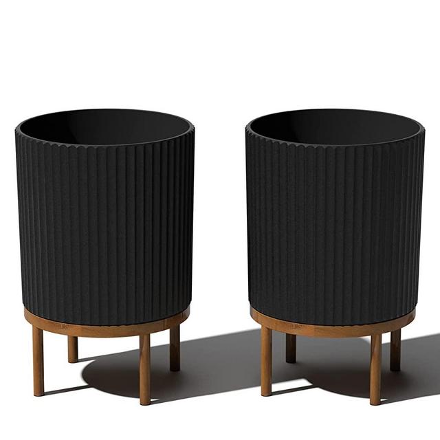 Veradek Round Demi Planter Pot w/Stand for Indoor/Outdoor Use | Made from Plastic - Concrete Mix with Drainage Holes | Perfect for Small to Large Succulent Plants, Flowers, Modern Interior Plants