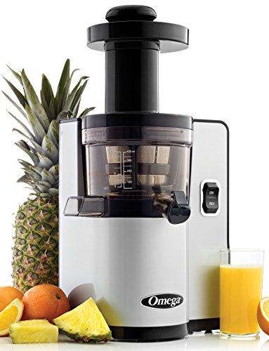 Omega VSJ843QS Vertical Slow Masticating Juicer Makes Continuous Fresh Fruit and Vegetable Juice at 43 Revolutions per Minute Features Compact Design Automatic Pulp Ejection, 150-Watt, Silver