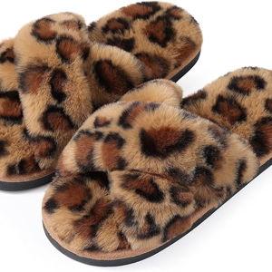 Evshine Women's Fuzzy Slippers Cross Band Memory Foam House Slippers Open Toe