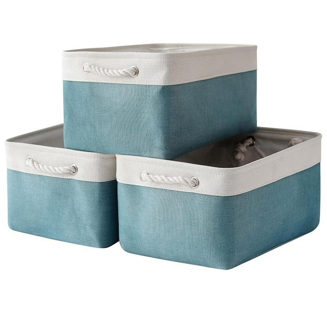 TheWarmHome Storage Bins - Large 3 Pack 15.7x11.8x8.3 in Fabric Storage Baskets for Organizing Shelves | Large Basket Closet Organizer for Home Decor Shelf Baby Toy Laundry (White & Green)