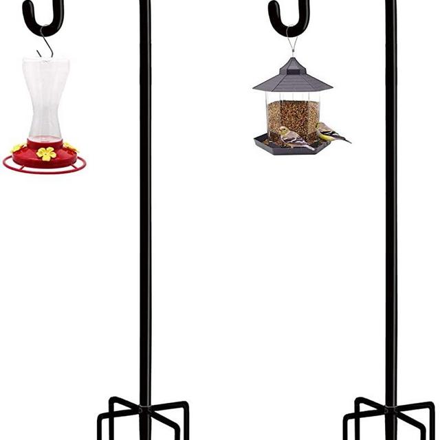 Artibear Adjustable Outdoor Shepherd Hook Stand with 5 Prong Base, 76 Inches Tall 3/5 in Thick, Shiny Black (2 Packs)