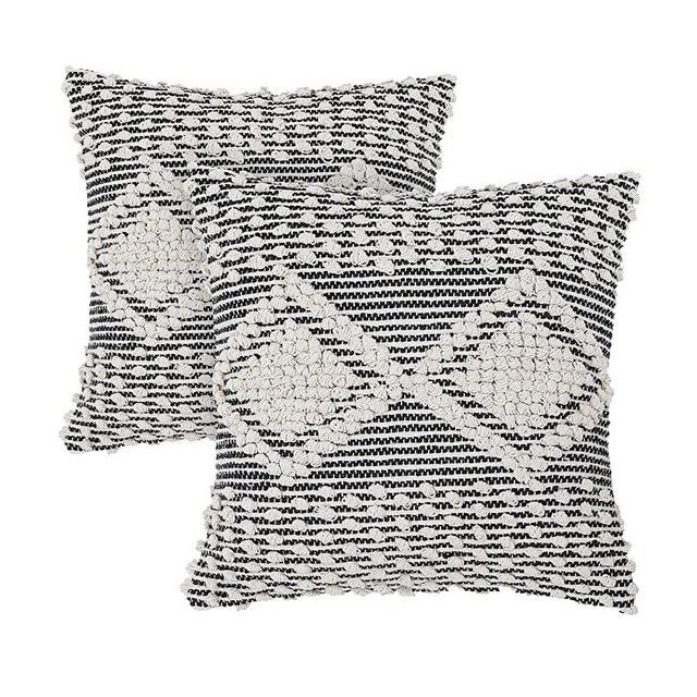 REDEARTH Textured Throw Pillow Cushion Covers-Woven Tufted Decorative Farmhouse Cases Set for Couch, Sofa, Bed, Farmhouse, Chair, Dining, Patio, Outdoor, car; 100% Cotton (18x18; Gray) Pack of 2