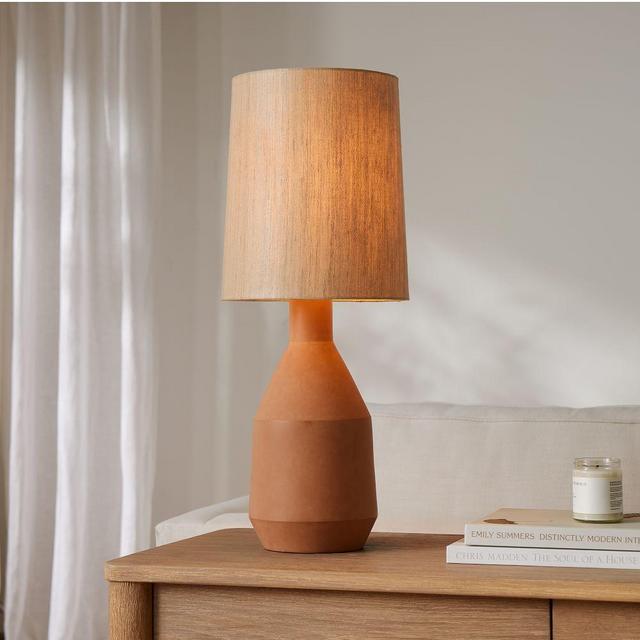 Terracotta Table Lamp, 27", Natural Linen, Terracotta
