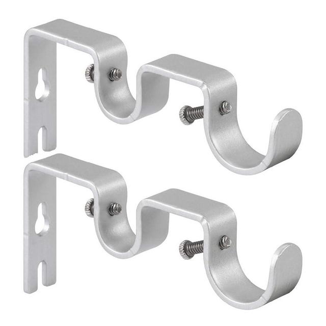 Anndason Heavy Duty Curtain Rod Brackets Double Curtain Rod Brackets Double Rod Holders 1" and 5/8" Inch Rod (Set of 2, Silver)