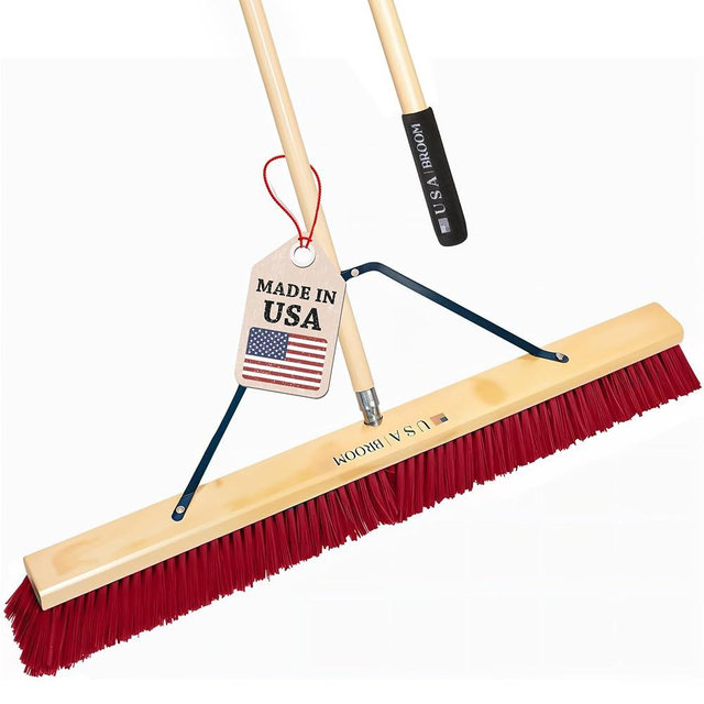 USA Broom 36" Everyday Sweep Indoor/Outdoor Push Broom with 60" Handle. Ideal for Garages & Shops. Durable American Made Steel Brackets-All Stainless Steel Hardware. No Plastic. 100% Made in The USA.