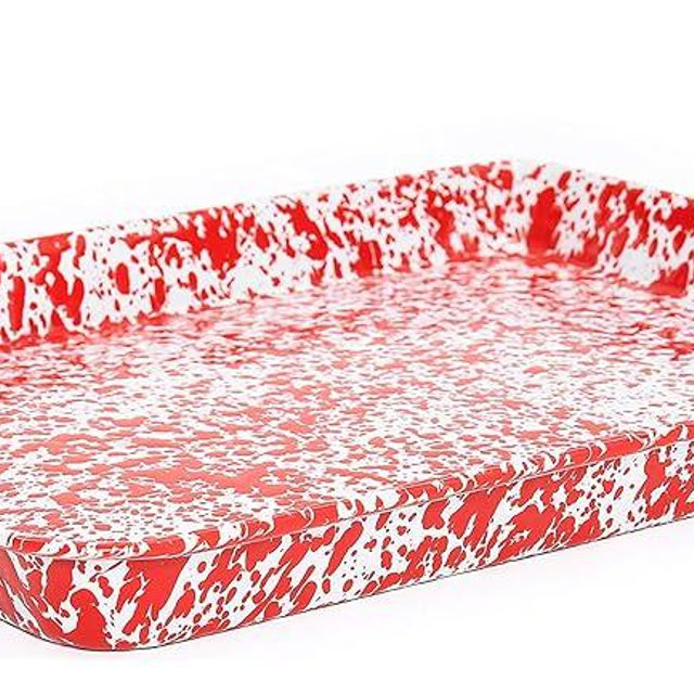 Enamelware Jelly Roll Pan, 16.25 x 12.5 inches, Red/White Splatter