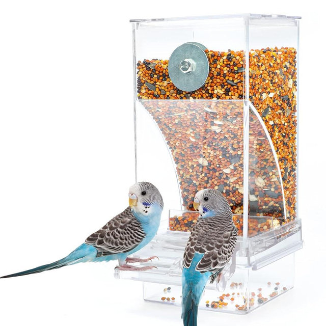 Rypet No Mess Automatic Bird Feeder Transparent Food Container Cage Acrylic Parrot Feeder Accessories for Small Birds Parrot Cockatoo Canary